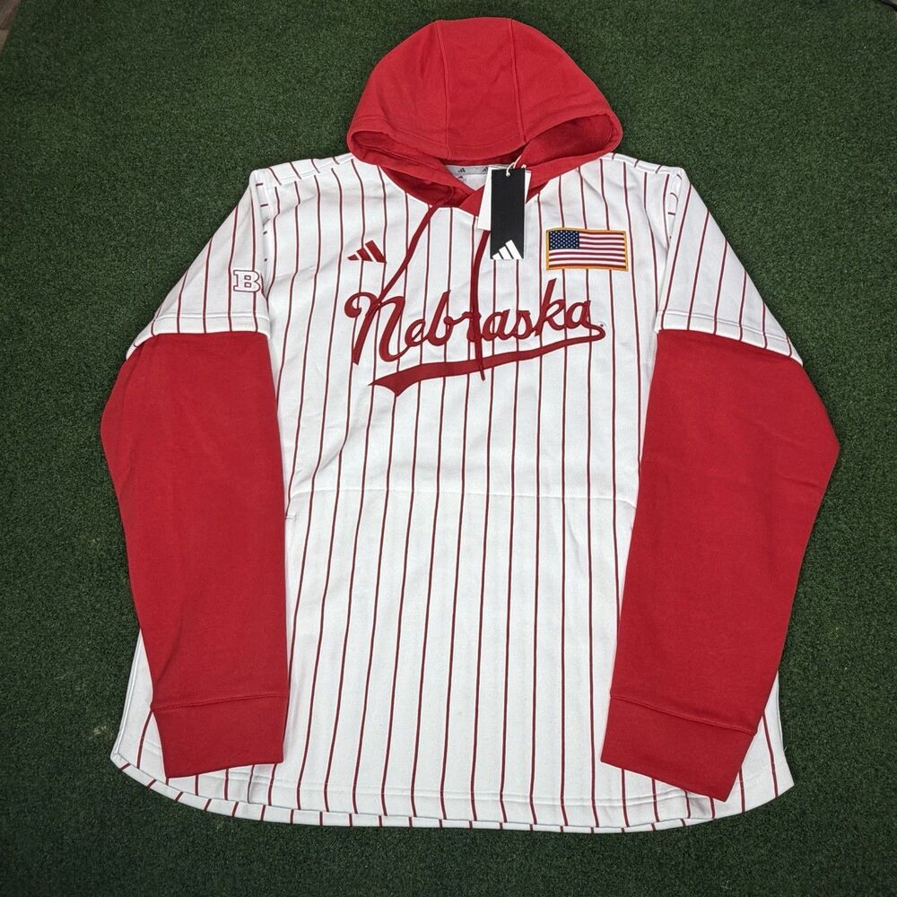 Sz XL Adidas Nebraska Cornhuskers Layered Baseball Jersey Hoodie Fleece Men’s